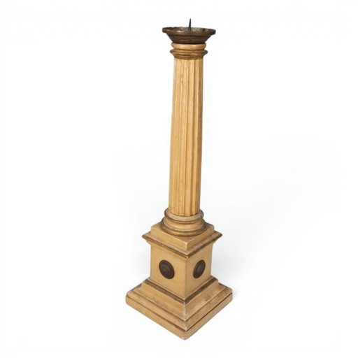 Antieke, sculpturale houten kerkkandelaar, 1860