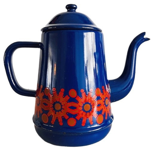 Vintage Finel Arabia Emaille koffiekan blauw Kaj Gabriel Franck 1960's