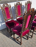 Splendido set di 6 sedie antiche neorinascimentali (stile Mechelen) - Ricche intagliature e velluto
