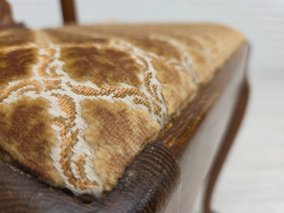 Image 1 of 1930s, set of 6 Danish vintage chairs, furniture velour, oak wood, reupholstered.