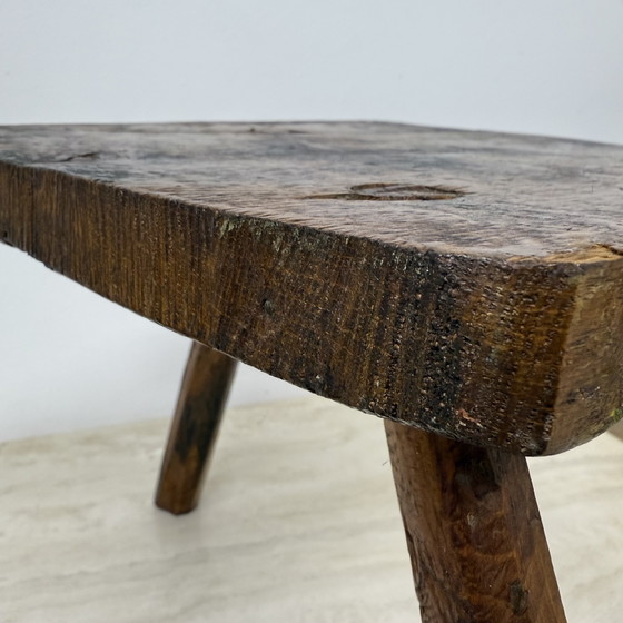 Image 1 of Vintage Brutalist Solid Wooden Stool Side Table