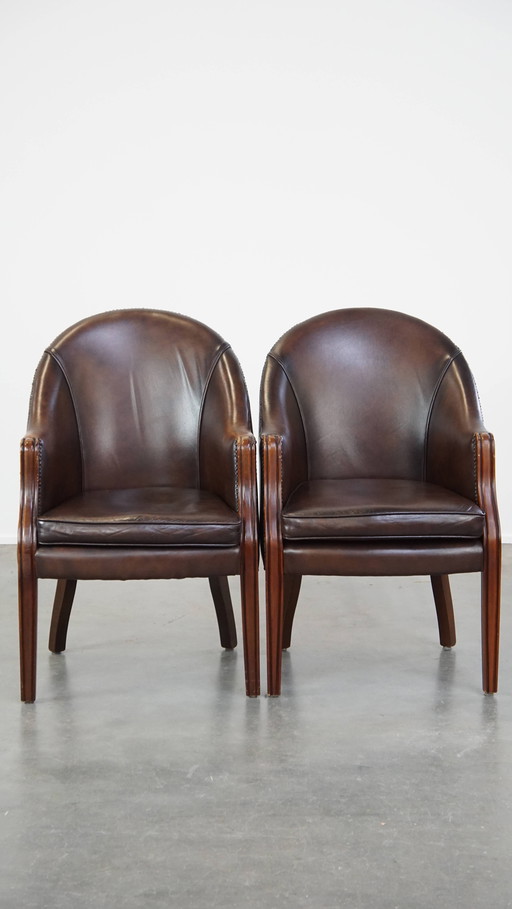 6 X Dark Beef Leather Dining Chair