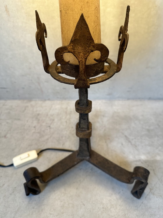 Image 1 of Antique Spanish Brutalist table lamp - wrought iron