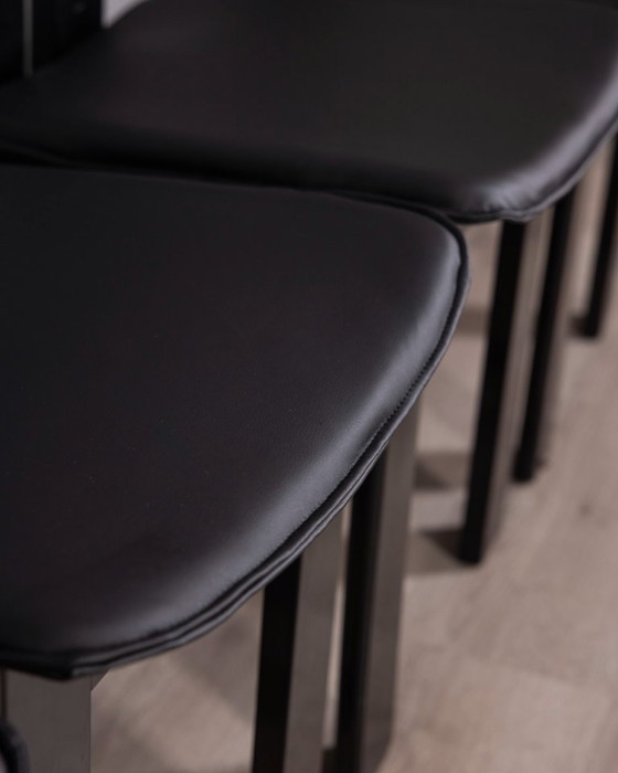 Image 1 of ENSEMBLE DE 4 CHAISES VINTAGE EN BOIS ET CUIR DES ANNÉES 1970, DESIGNÉES PAR PIETRO COSTANTINI POUR ELLO