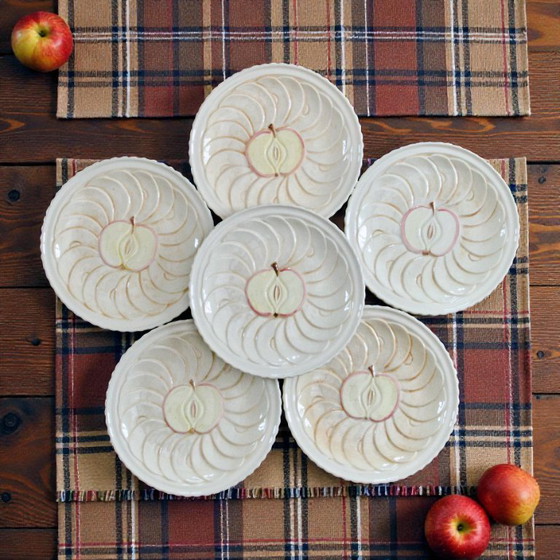 Image 1 of 6 vintage earthenware plates with trompe l'oeil apple tart