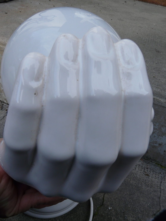 Image 1 of Witte Keramische Hand Wandlamp Vintage jaren 70