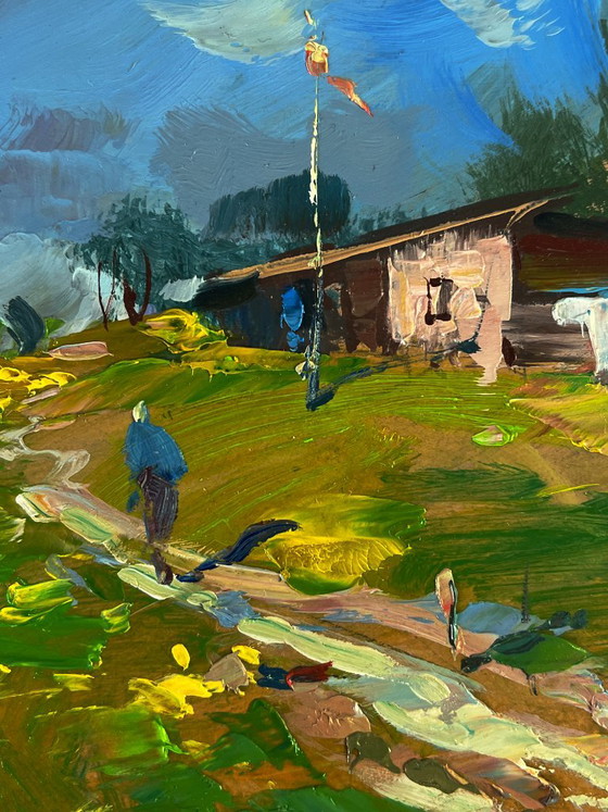 Dipinto a olio originale paesaggio impressionista La via di casa, Dipinti e disegni, Legno, Altro, Verde (foto 5 di 11)