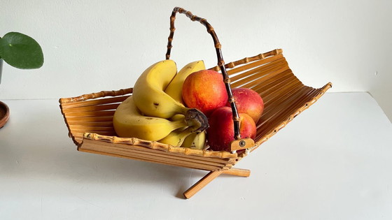 Image 1 of Vintage Wooden and Bamboo Fruit Bowl