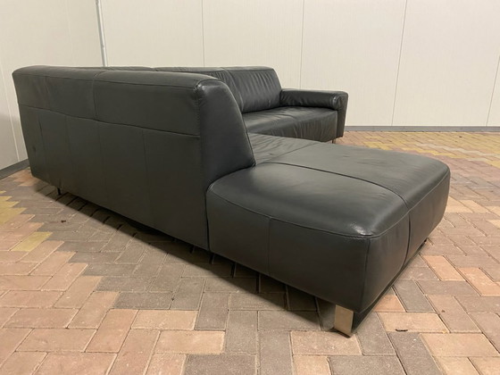 Image 1 of Divano angolare in vera pelle nero antracite – Seduta comfort premium – Design di lusso durevole – Consegna gratuita