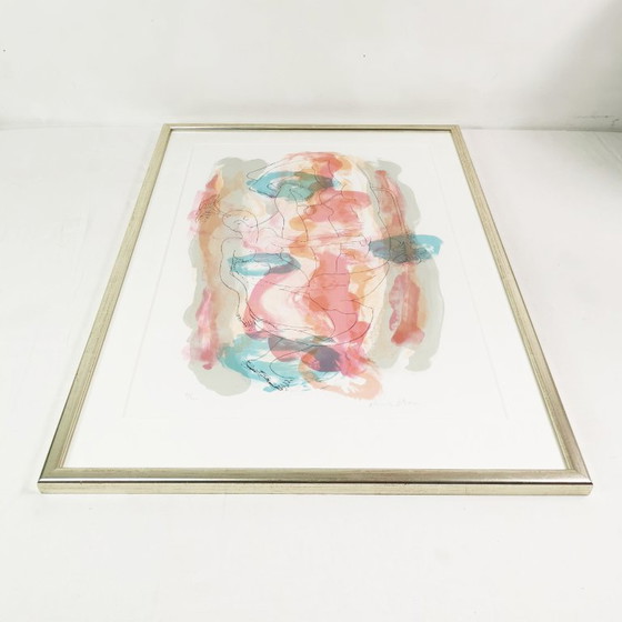 Kleurenlithografie, erotisch naakt, Doris Bloom, Denemarken, jaren 80., Kunst, Papier, Glas, Grijs (foto 4 van 14)