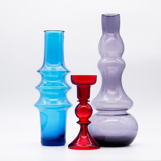 Iconisch design uit het midden van de 20e eeuw, vintage vakmanschap ×3 kunstglazen vazen set WMF