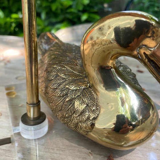 Image 1 of Brass Duck Table Lamp Vintage 70s on Acrylic Base