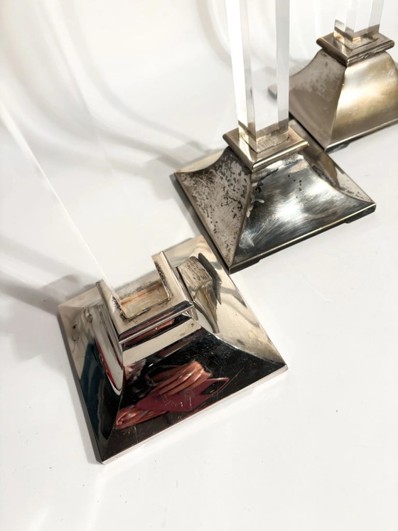 Set of 3 1970s Plexiglass and Silver-Plated Metal Candle Holders – Decorative Objects (photo 5 of 12)