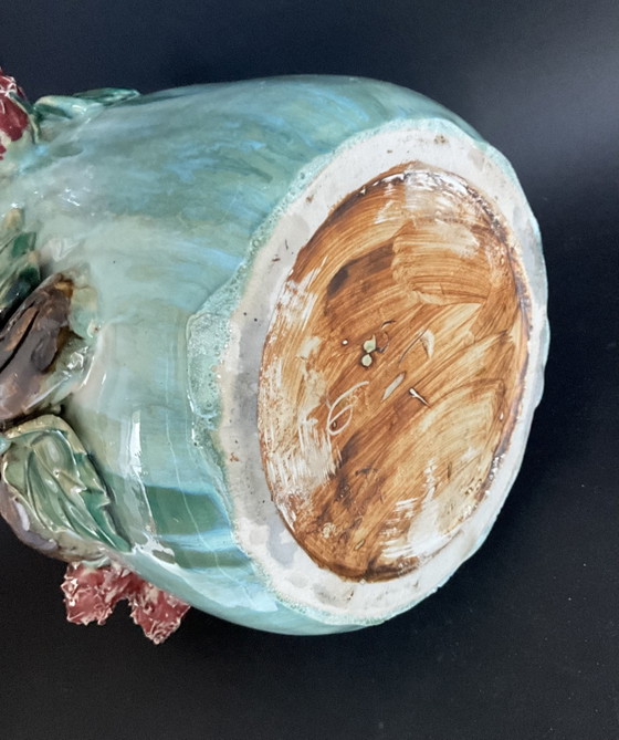 Image 1 of Vase en céramique turquoise à relief floral Athezza