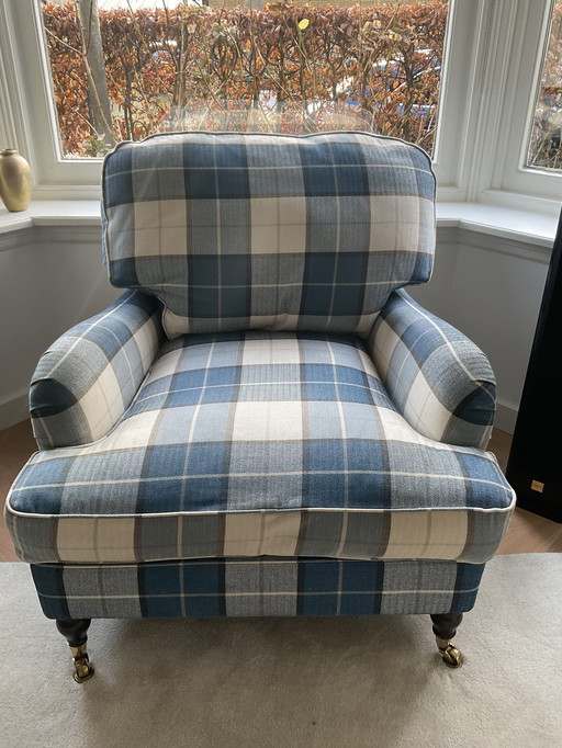 Plaid Armchair, Blue-Beige Plaid