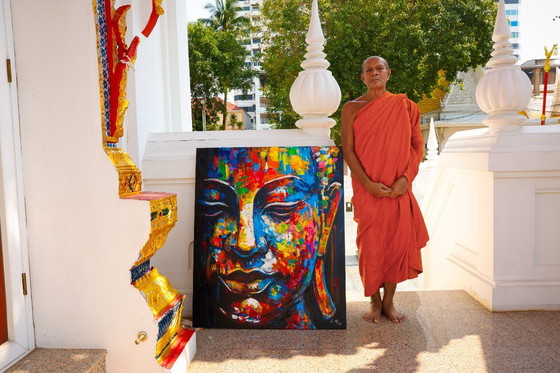 Image 1 of Unique hand-painted Buddha painting “Radiant Silence” – Seksak Jaichumchen – 80×100 cm