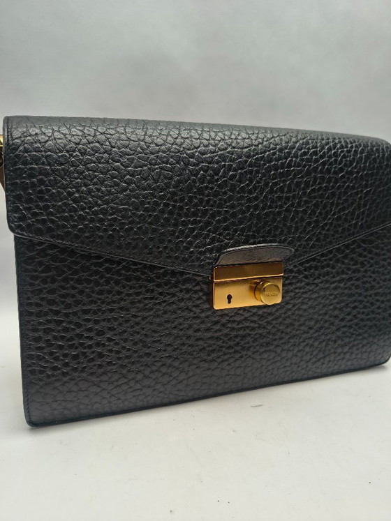 Image 1 of Sac à main Prada en cuir noir/marron brossé or