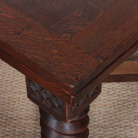 Image 1 of Oak dining table, Breton work from the 1940s