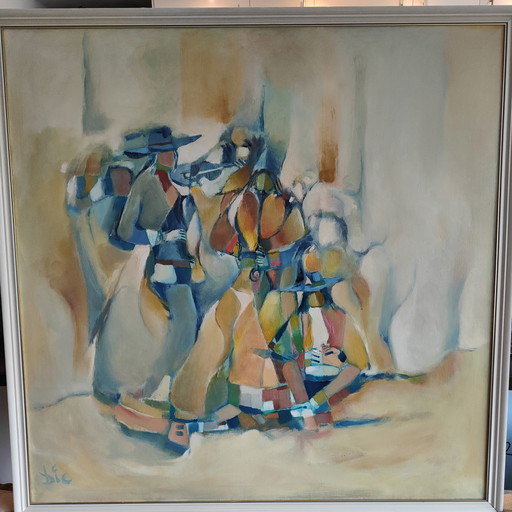 DIC Zandbergen orgineel Schilderij De Straatmuzikanten Barcelona