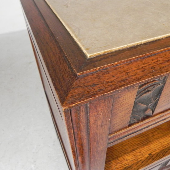 Art Deco nightstand with marble top, 1930s, Wood, Beige (photo 12 of 24)