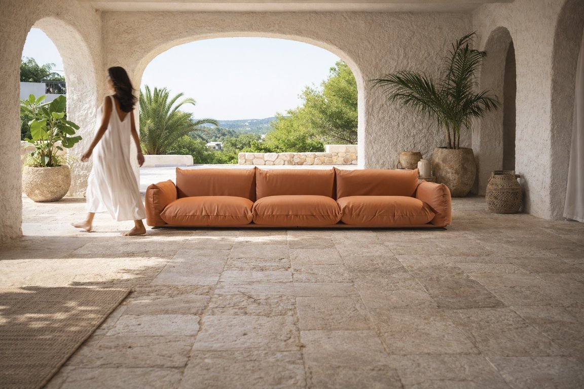 Stunning Marenco XL cognac leather sofa by Mario Marenco for