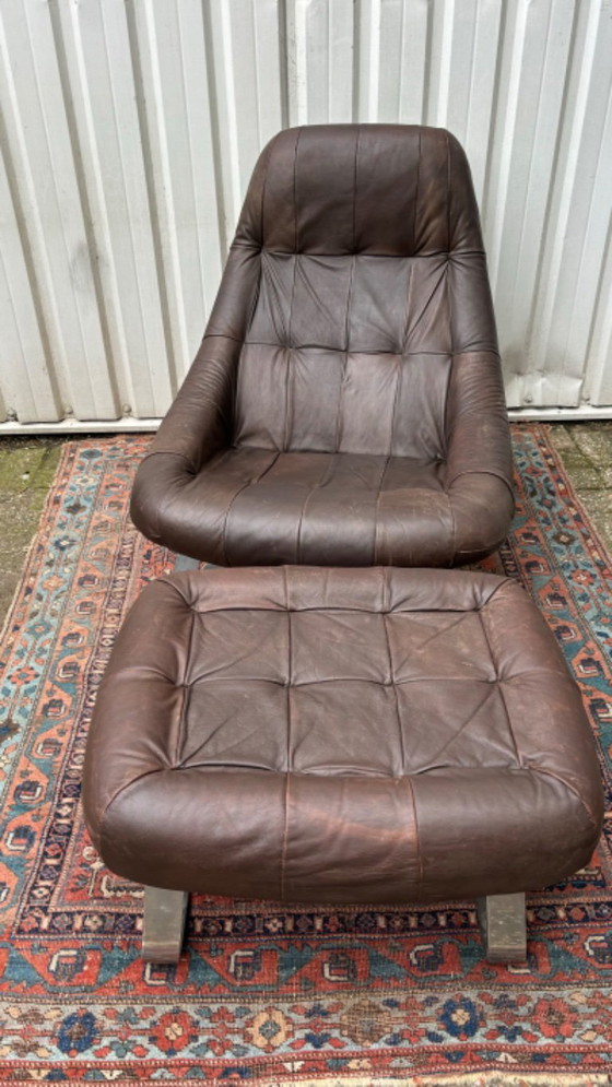 Image 1 of Mid-century leather armchair with ottoman