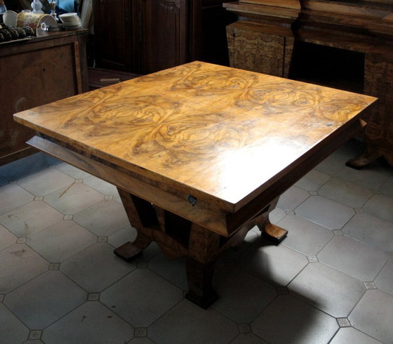 Image 1 of Table de salle à manger Art Déco, bois d'olivier, Italie, Rome, design unique, 1933