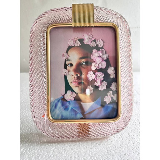 Mid-Century Modern Style Ametista “Torchon” Murano Glass Picture Frame and Unaquered Brass