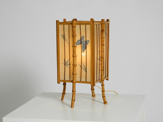 Beautiful French Mid-Century Modern Table Lamp Made Of Bamboo And Parchment Paper (photo 5 of 20)