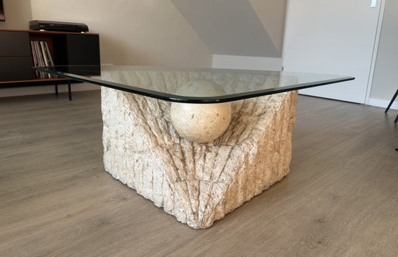 Image 1 of Vintage mactan stone & glass coffee table