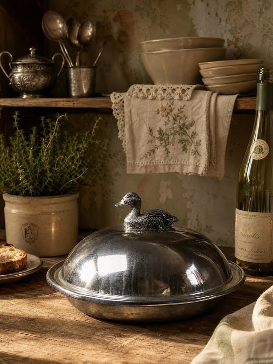 Image 1 of Vintage silver-plated metal foie gras bell with duck handle, 1960s-1980s