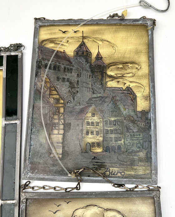 Image 1 of Konvolut dekorativer Glasbilder in Bleiverglasung – Deutschland, ca. 1955–1975