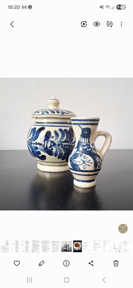 Image 1 of Ambachtelijk Korond Aardewerk Set (2 stuks) | Transsylvanische Volkskunst | Handgeschilderd