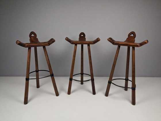 Vintage Marbella Barstools by Confonorm, Spain 1970s, Merk onbekend, Wood, Brown (photo 3 of 10)