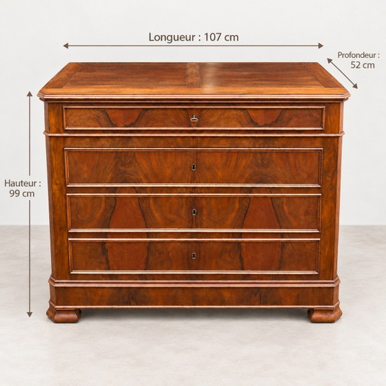 Louis-Philippe style walnut chest of drawers with four drawers, Wood, Brown (photo 2 of 10)
