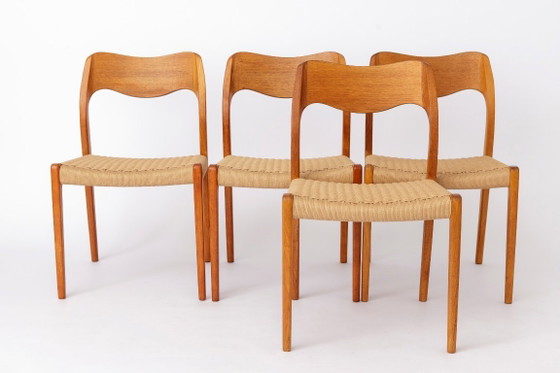 Image 1 of Set of 6 Niels Otto Møller Model 71 Dining Chairs, 1960s, Danish Mid Century Teak Chairs with Danish Cord Seats, Scandinavian De