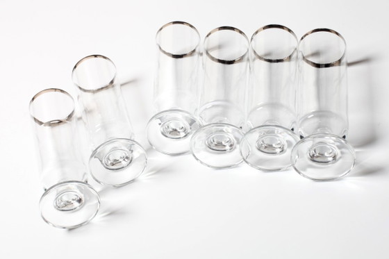 Image 1 of Set van 6 vintage Italiaanse heldere wijnglazen met zilveren rand, mid-century stijl / jaren 1950