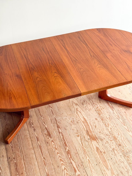 Image 1 of Mid Century Scandinavian Round Teak Dining Table with Extensions