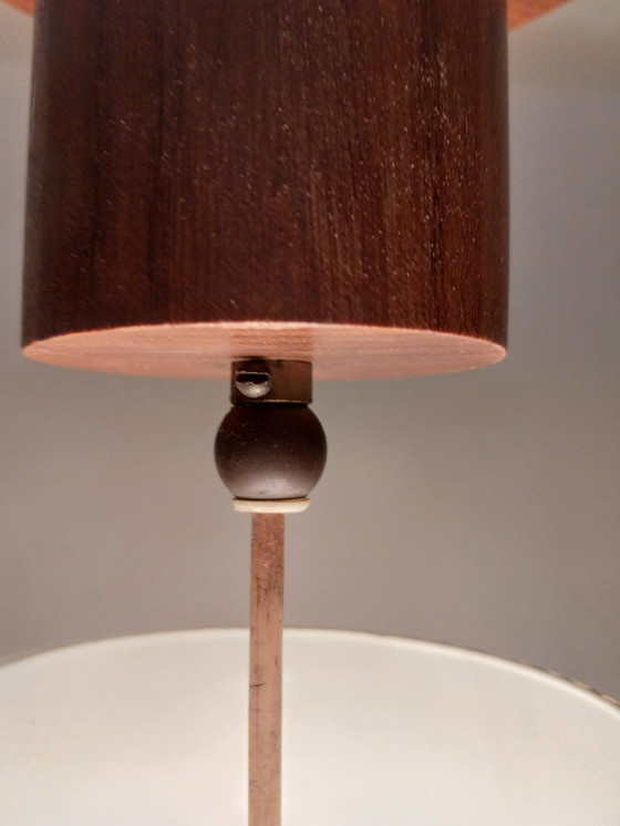 Image 1 of 1 x glas en teak hanglamp in Scandinavische stijl 1960's