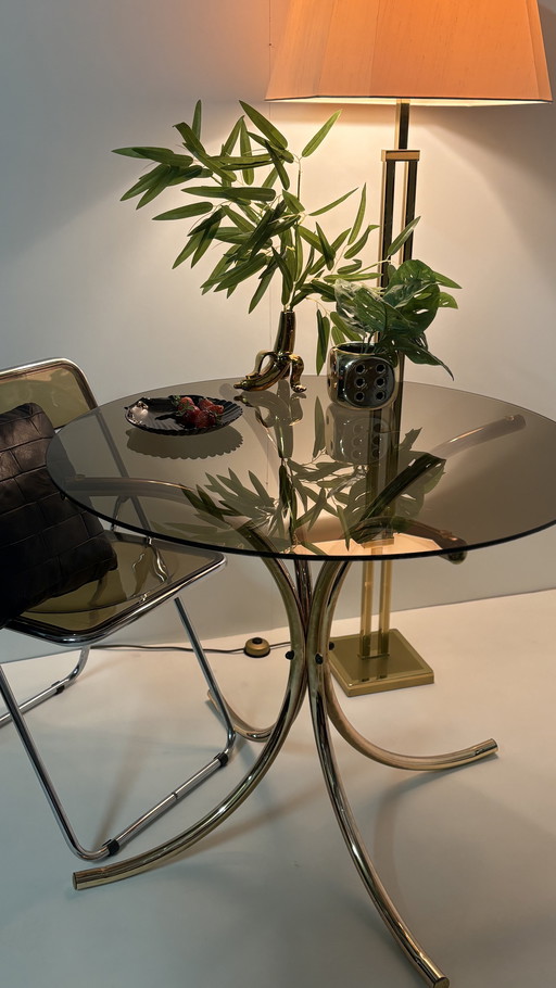 Gastone Rinaldi design vintage dining table round brass/glass