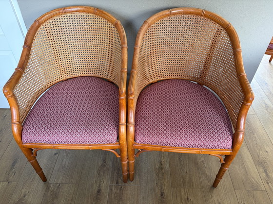 Image 1 of 4 vintage Giorgetti webbing faux bamboo dining chairs