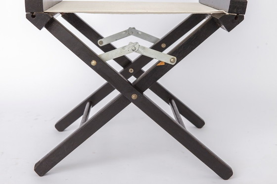 Image 1 of Paire de chaises de réalisateur vintage, chaises pliantes des années 1970, bois de hêtre noir et tissu beige, design allemand