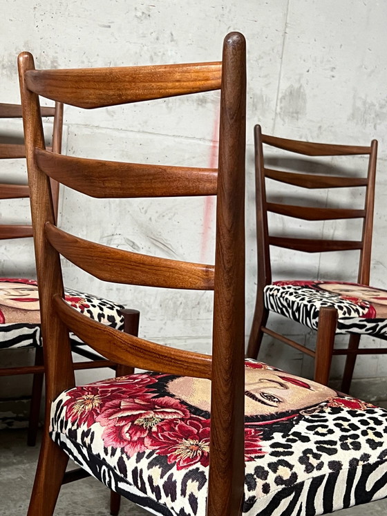 4 vintage wooden chairs Frida Kahlo image new fabric, Dining chairs, Textile, Pink (photo 5 of 6)