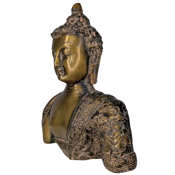 Buste de Bouddha Shakyamuni – Bronze doré au feu – Gravures au dos – Sculptures (photo 8 of 9)