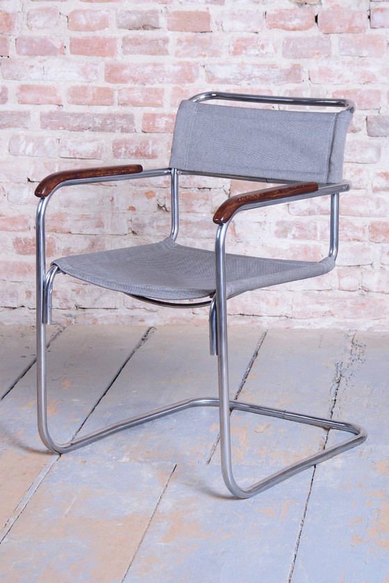 Poltrona Bauhaus restaurata, disegnata da Marcel Breuer per Thonet, in cromo, ceca, anni '30. – Poltrone (photo 16 of 17)