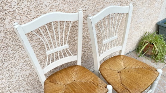 Image 1 of Paire de CHAISES Paillées BLANCHES Vintage 