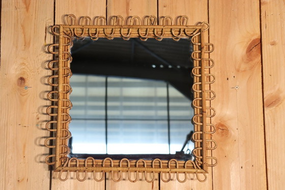 Image 1 of Spiegel en rotan standaard van Franco Albini, Italië 1960