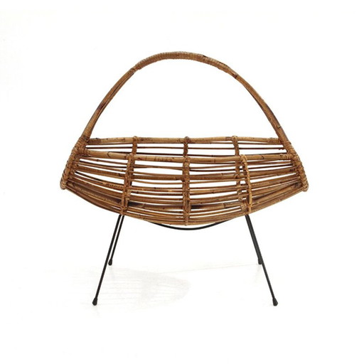 Vintage magazine rack in rattan, Italy 1950