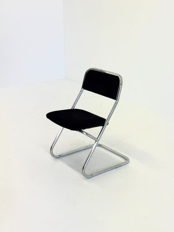 Image 1 of Set of 4 vintage tubular frame dining chairs in black velvet