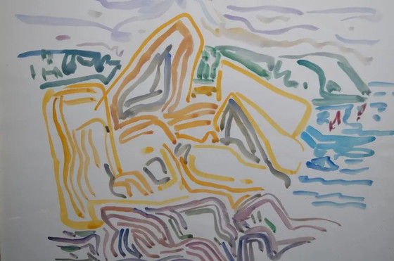 Peter Pfosi "Landscape" Watercolor Painting, Monogrammed and Dated 1987, Framed – Paintings & Drawings (photo 2 of 12)